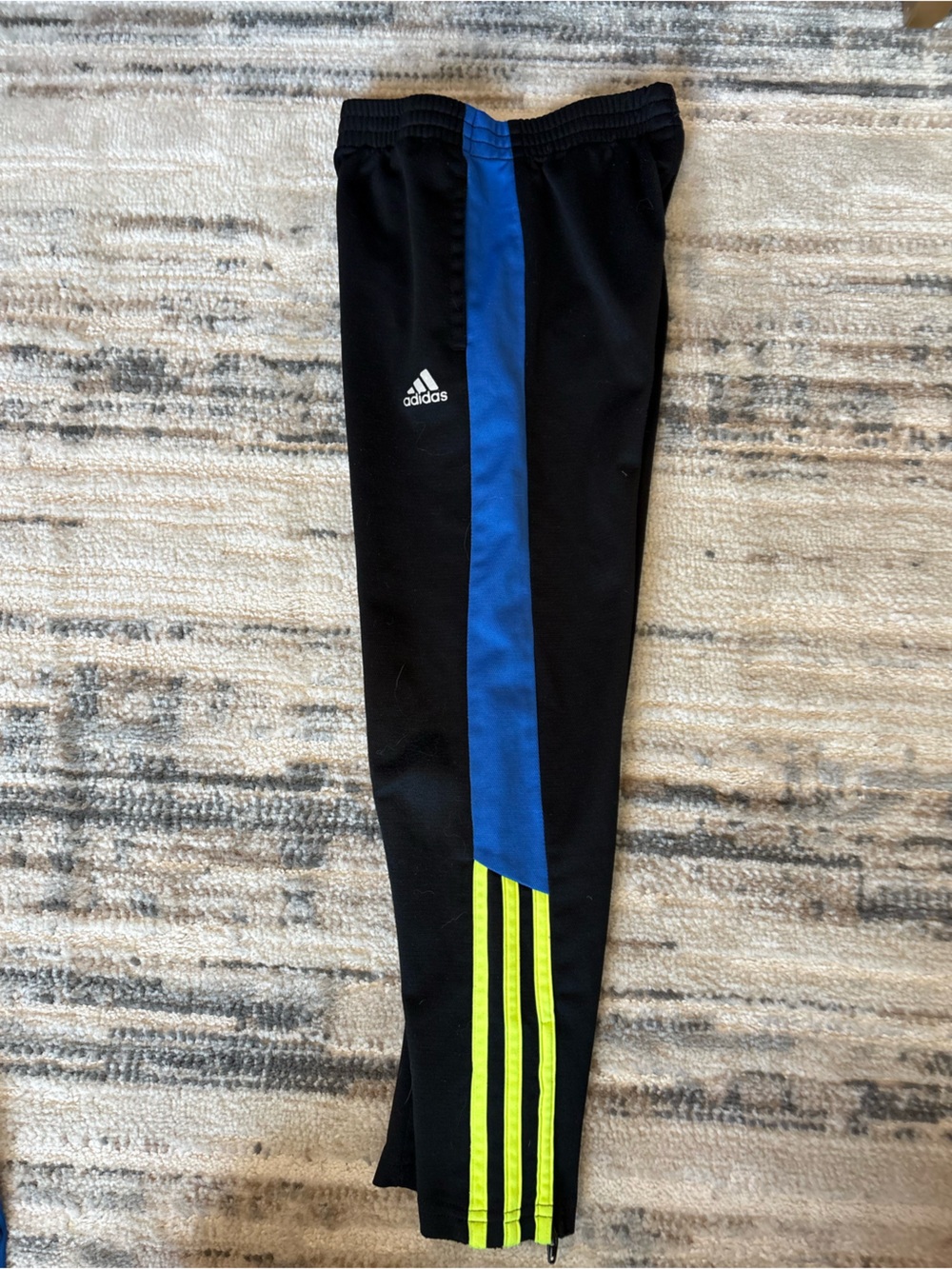 adidas Black Track Pants with Blue Panel & Neon Stripes